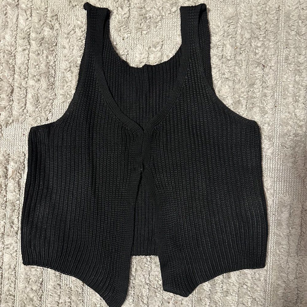Black Knitted Open Front Top